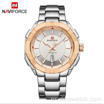 NAVIFORCE 9176 reloj de cuarzo con banda de acero resistente al agua con personalidad de moda para hombre